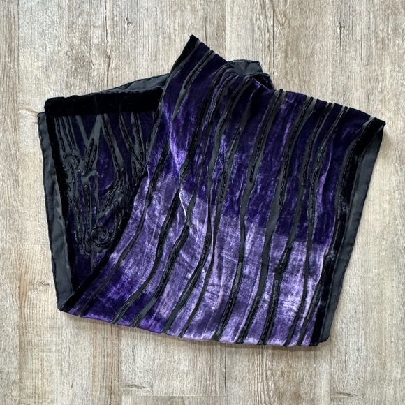 Black and Purple Velvet Burnout Scarf from Cocoon House - Picture 2 of 4